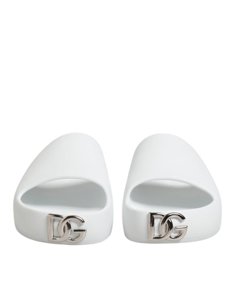 Dolce & Gabbana White Logo Slides Sandals Men Beachwear Shoes Dolce & Gabbana