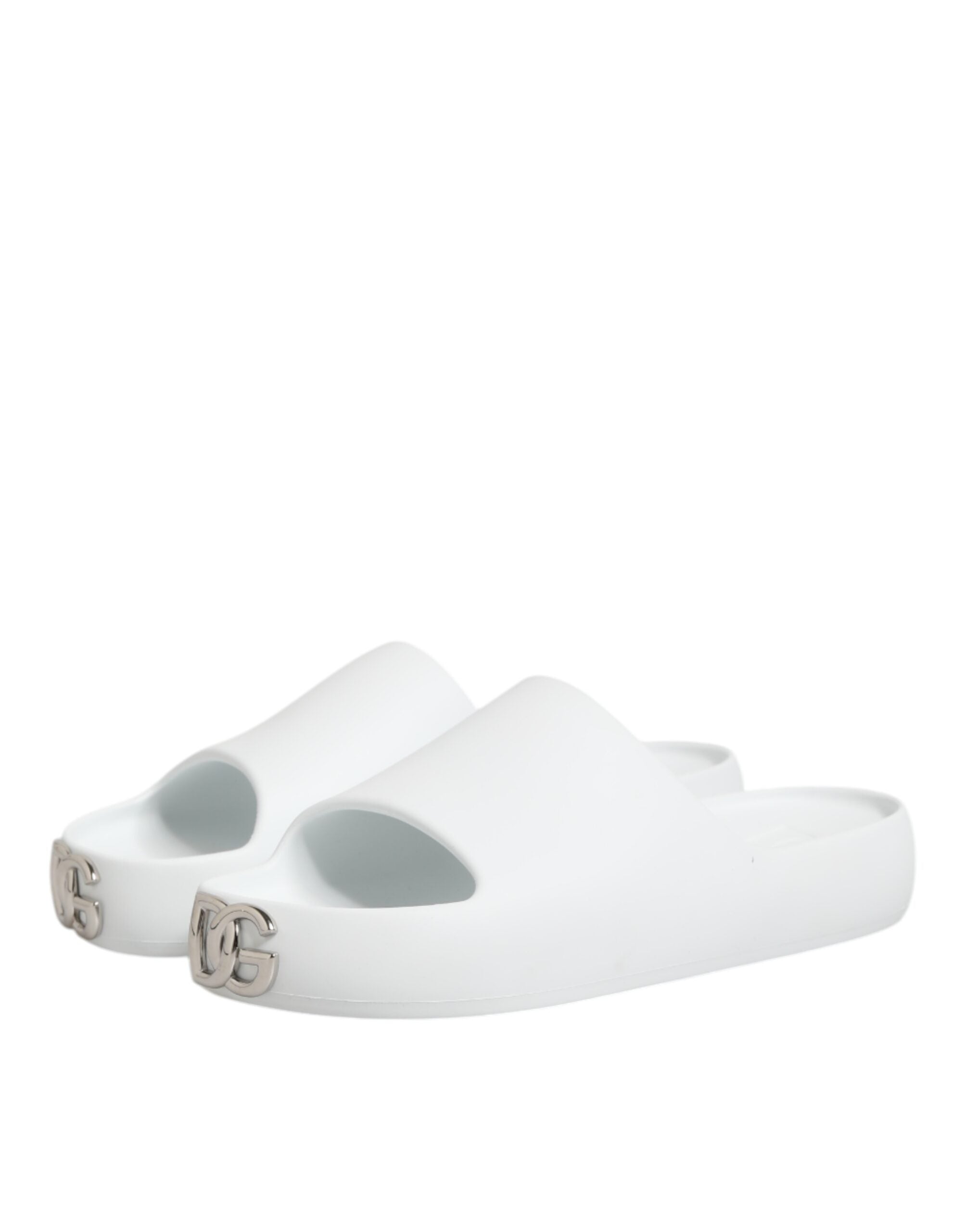 Dolce & Gabbana White Logo Slides Sandals Men Beachwear Shoes Dolce & Gabbana