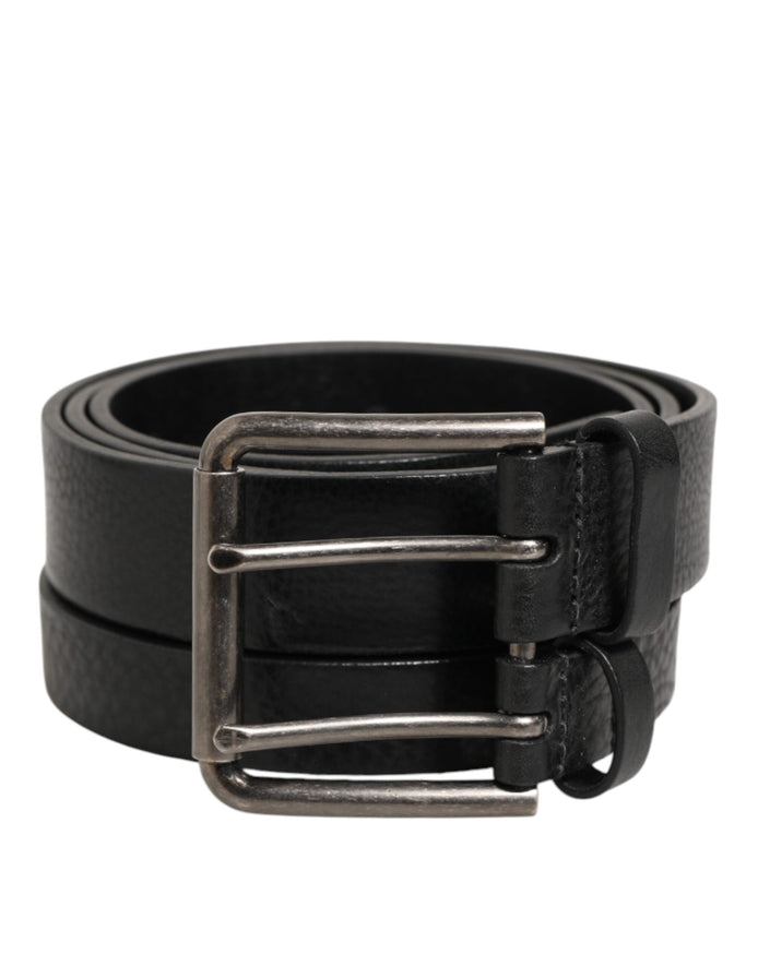 Dolce & Gabbana Black Double Strap Leather Silver Buckle Belt Dolce & Gabbana