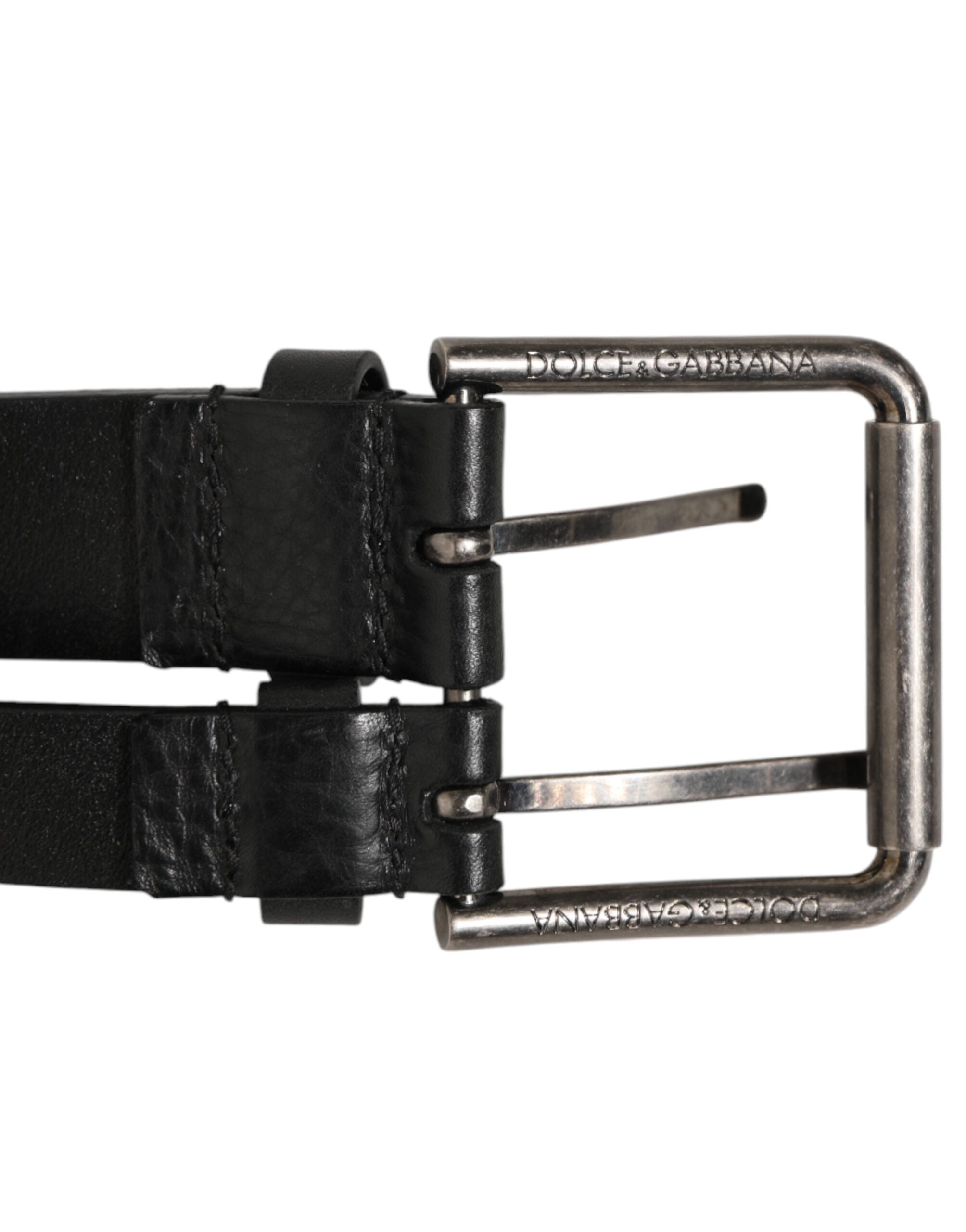 Dolce & Gabbana Black Double Strap Leather Silver Buckle Belt Dolce & Gabbana