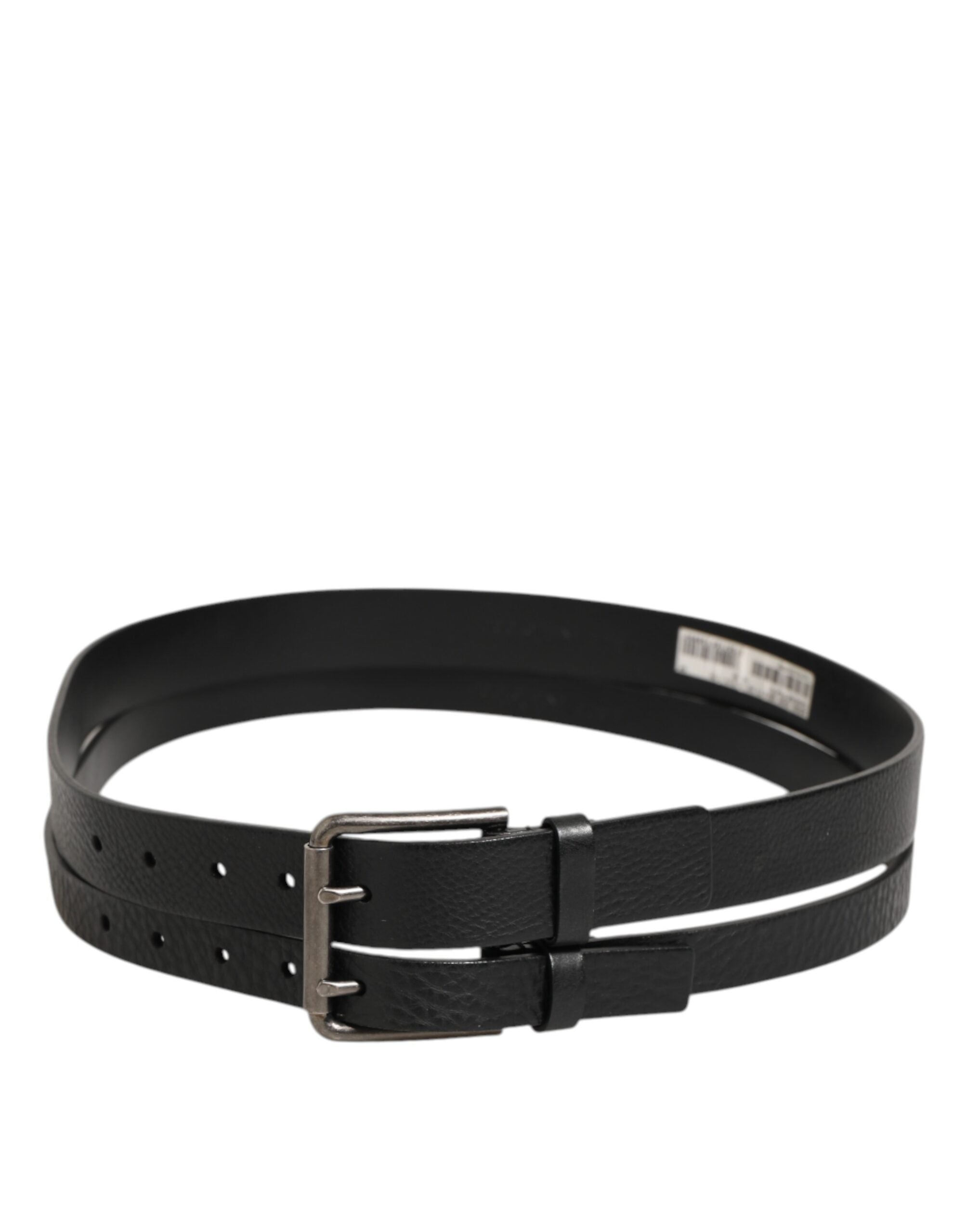 Dolce & Gabbana Black Double Strap Leather Silver Buckle Belt Dolce & Gabbana