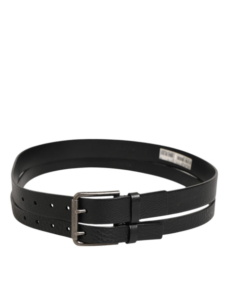 Dolce & Gabbana Black Double Strap Leather Silver Buckle Belt Dolce & Gabbana