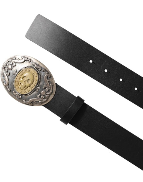 Dolce & Gabbana Black Leather Ornate Metal Buckle Men Belt Dolce & Gabbana