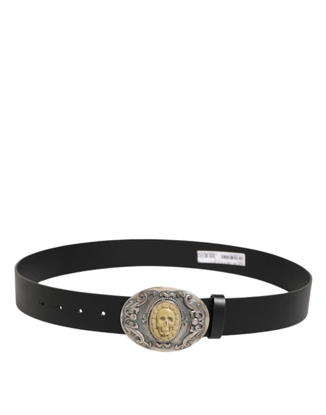 Dolce & Gabbana Black Leather Ornate Metal Buckle Men Belt Dolce & Gabbana