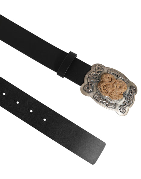 Dolce & Gabbana Black Leather Gothic Dragon Metal Buckle Belt Dolce & Gabbana
