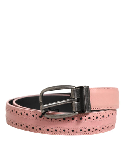 Dolce & Gabbana Pink Leather Perforated Detailing Buckle Belt Dolce & Gabbana