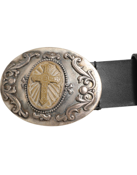 Dolce & Gabbana Black Leather Ornate Metal Buckle Men Belt Dolce & Gabbana
