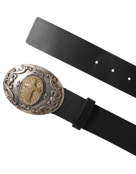 Dolce & Gabbana Black Leather Ornate Metal Buckle Men Belt Dolce & Gabbana