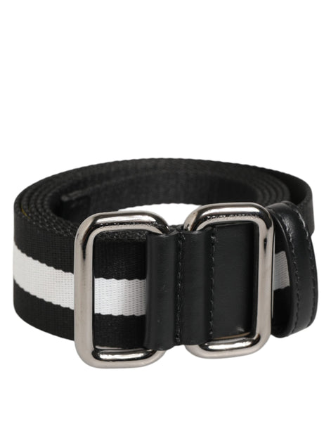 Dolce & Gabbana Black White Striped Metal Buckle Men Belt Dolce & Gabbana