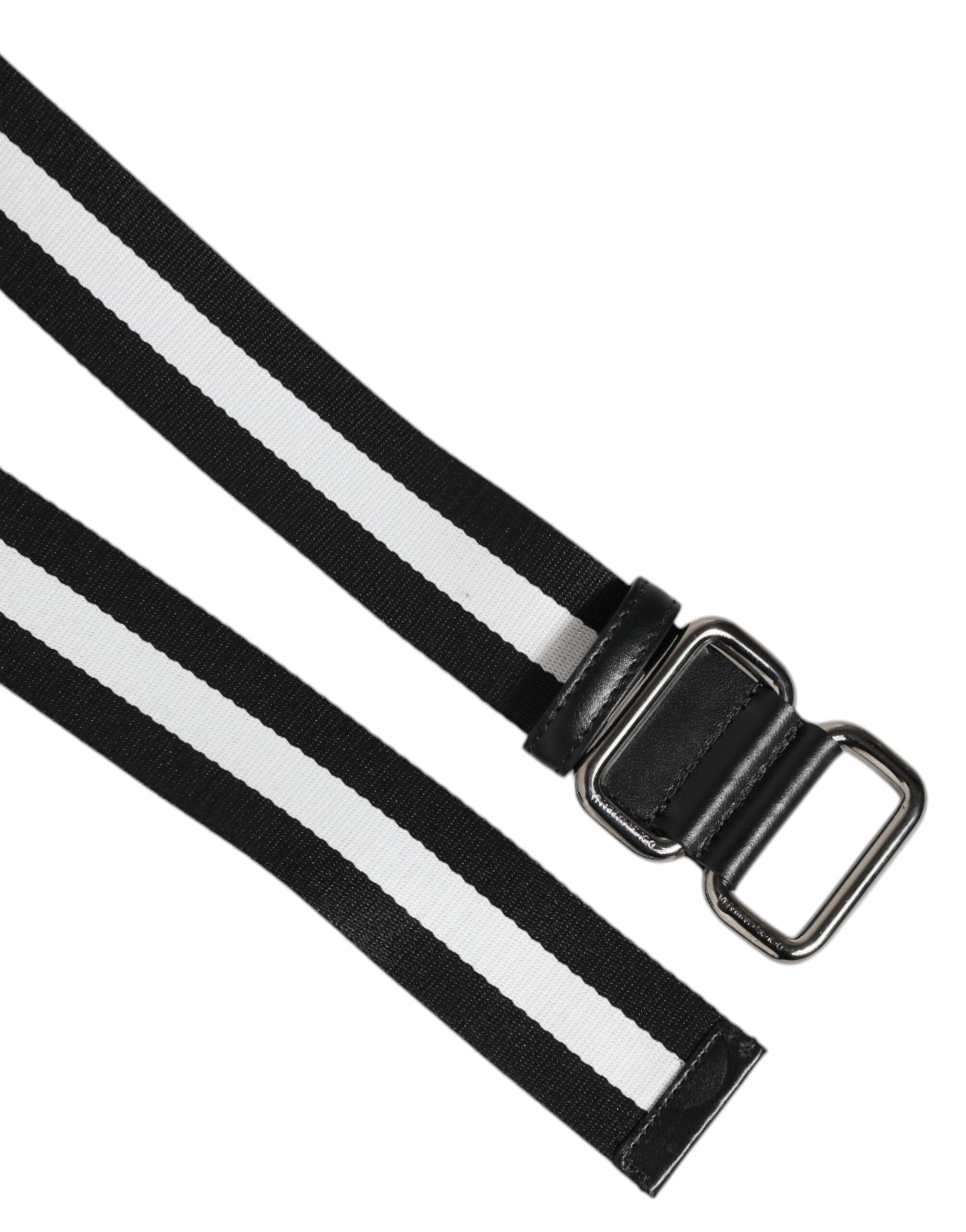 Dolce & Gabbana Black White Striped Metal Buckle Men Belt Dolce & Gabbana