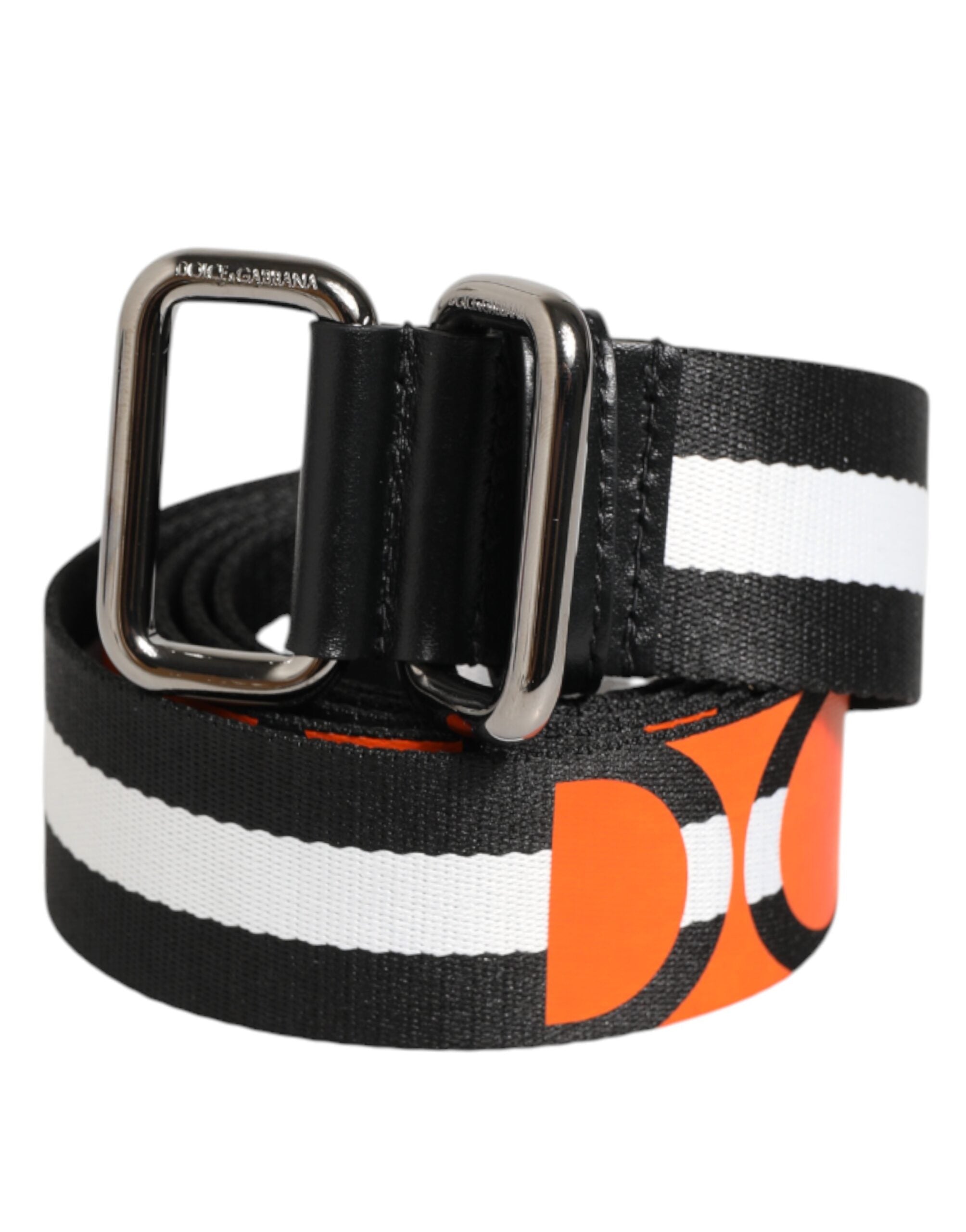 Dolce & Gabbana Black White Striped Logo Metal Buckle Belt Dolce & Gabbana