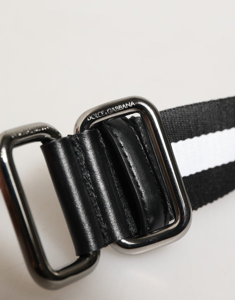 Dolce & Gabbana Black White Striped Logo Metal Buckle Belt Dolce & Gabbana