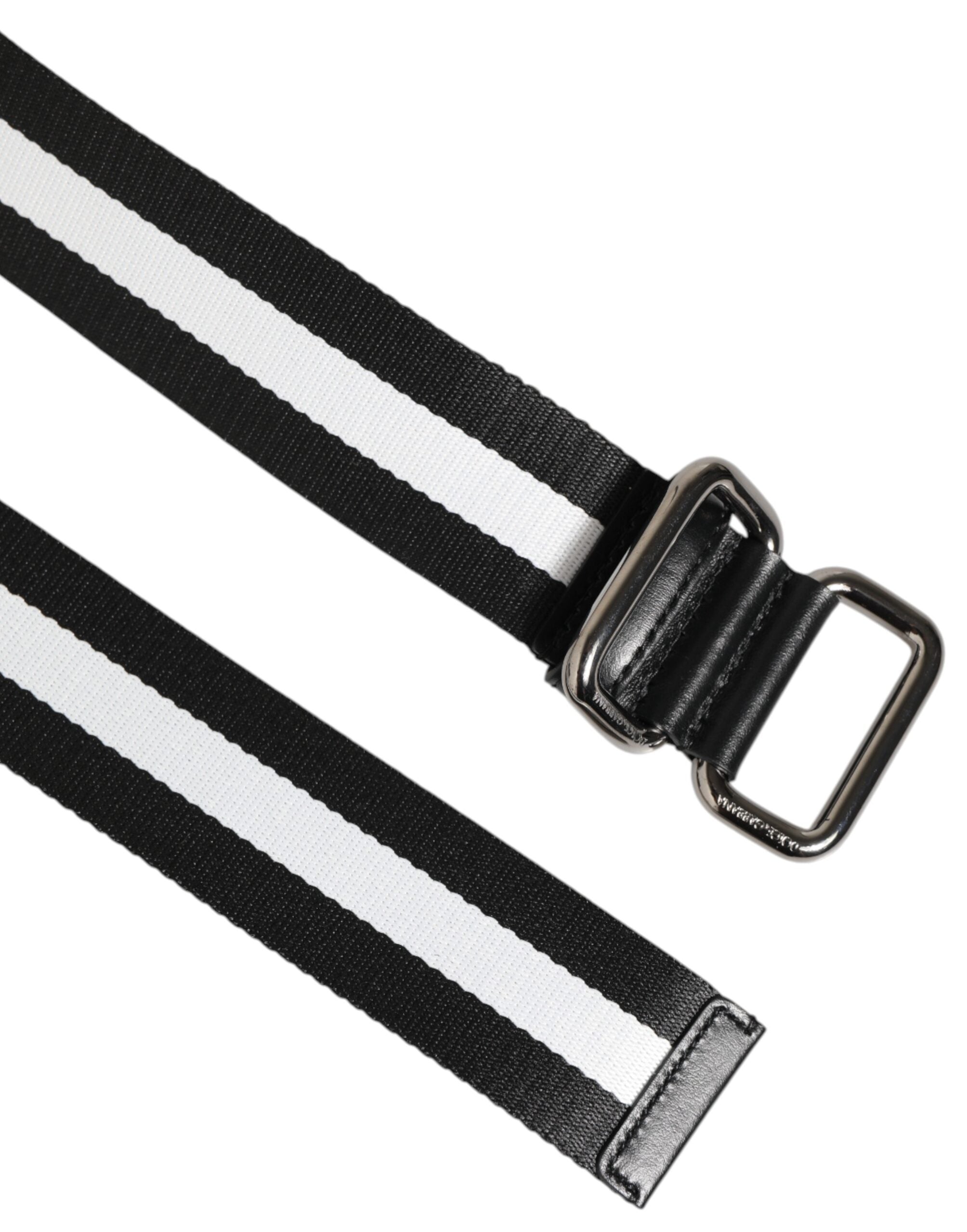 Dolce & Gabbana Black White Striped Logo Metal Buckle Belt Dolce & Gabbana