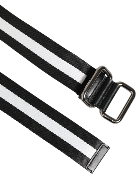 Dolce & Gabbana Black White Striped Logo Metal Buckle Belt Dolce & Gabbana