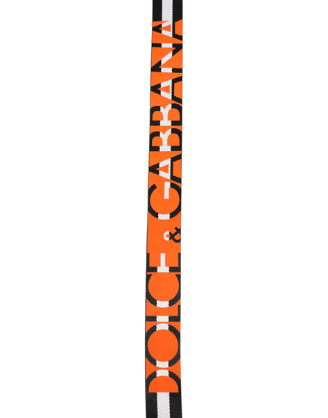 Dolce & Gabbana Black White Striped Logo Metal Buckle Belt Dolce & Gabbana