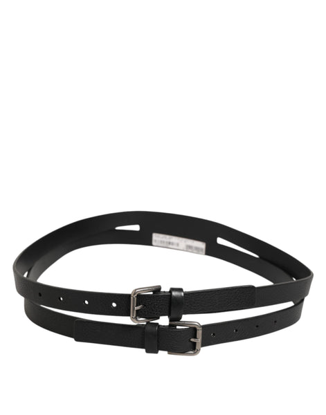 Dolce & Gabbana Black Double Strap Leather Gold Buckle Belt Dolce & Gabbana