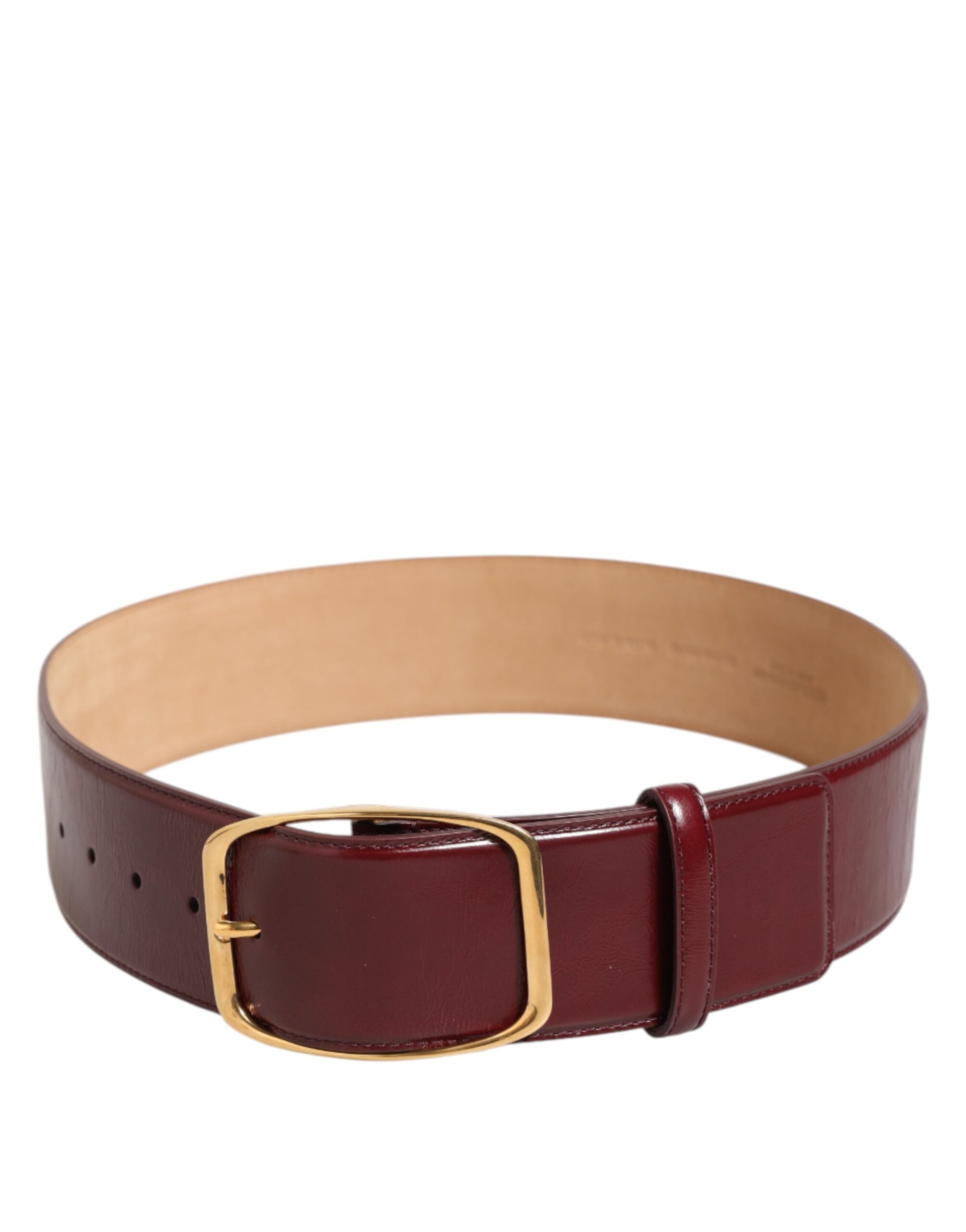 Dolce & Gabbana Burgundy Leather Gold Metal Buckle Women Belt Dolce & Gabbana