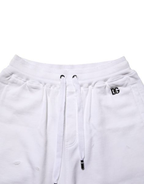 Dolce & Gabbana White Cotton Ripped Bermuda Sweatpants Shorts Dolce & Gabbana