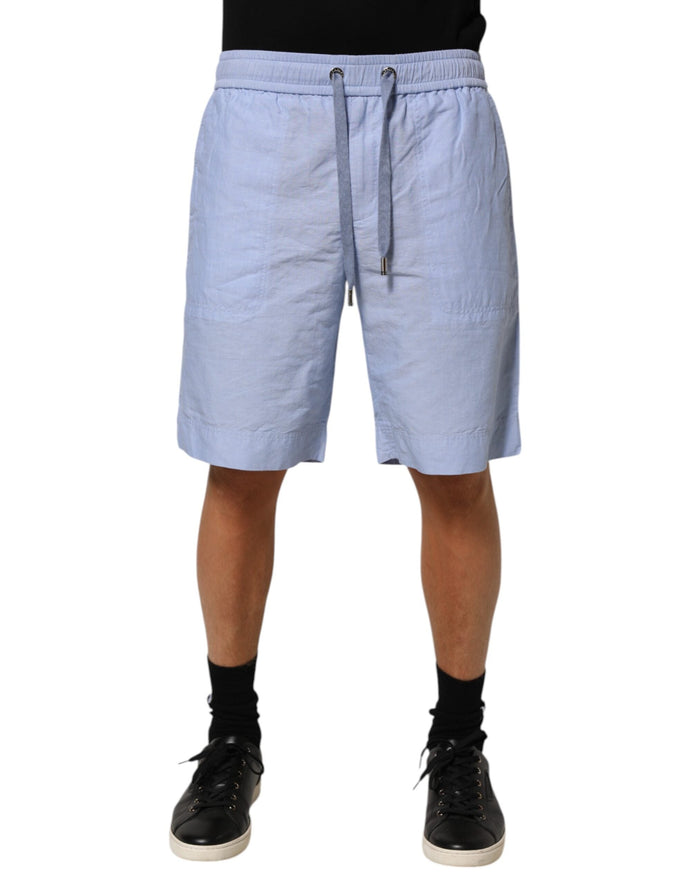 Dolce & Gabbana Light Blue Linen Mid Waist Men Bermuda Shorts Dolce & Gabbana