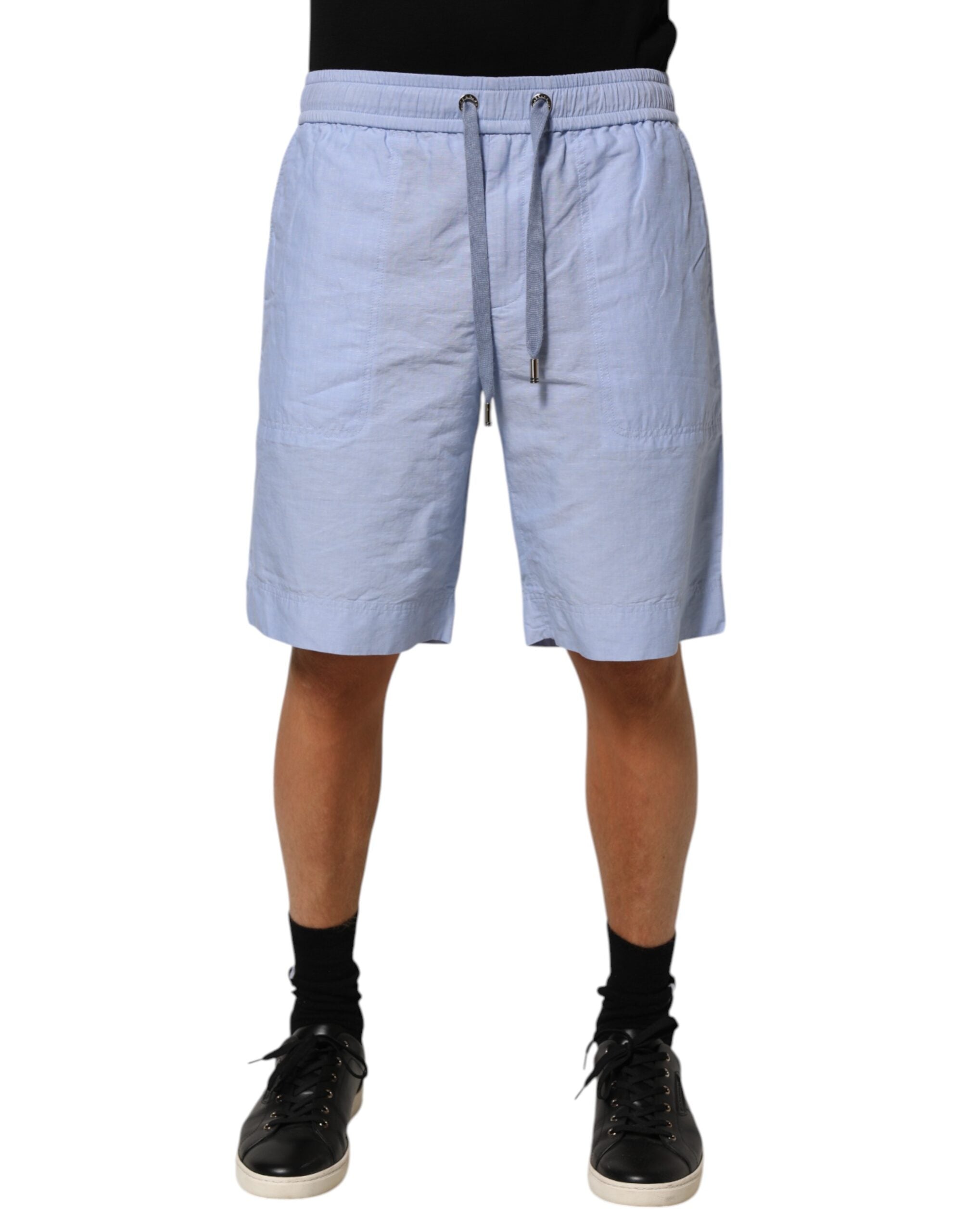 Dolce & Gabbana Light Blue Linen Mid Waist Men Bermuda Shorts Dolce & Gabbana