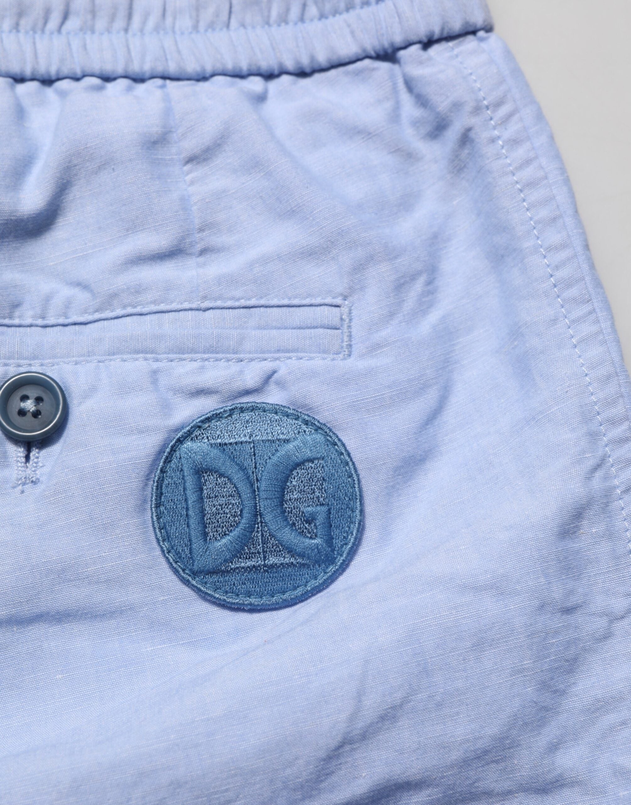 Dolce & Gabbana Light Blue Linen Mid Waist Men Bermuda Shorts Dolce & Gabbana