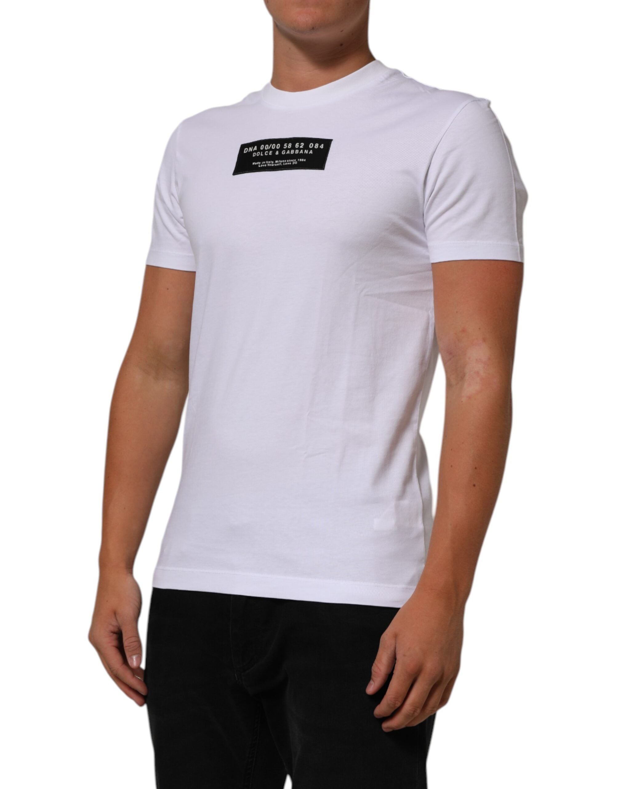 Dolce & Gabbana White Cotton Logo Print Crew Neck Men T-shirt Dolce & Gabbana