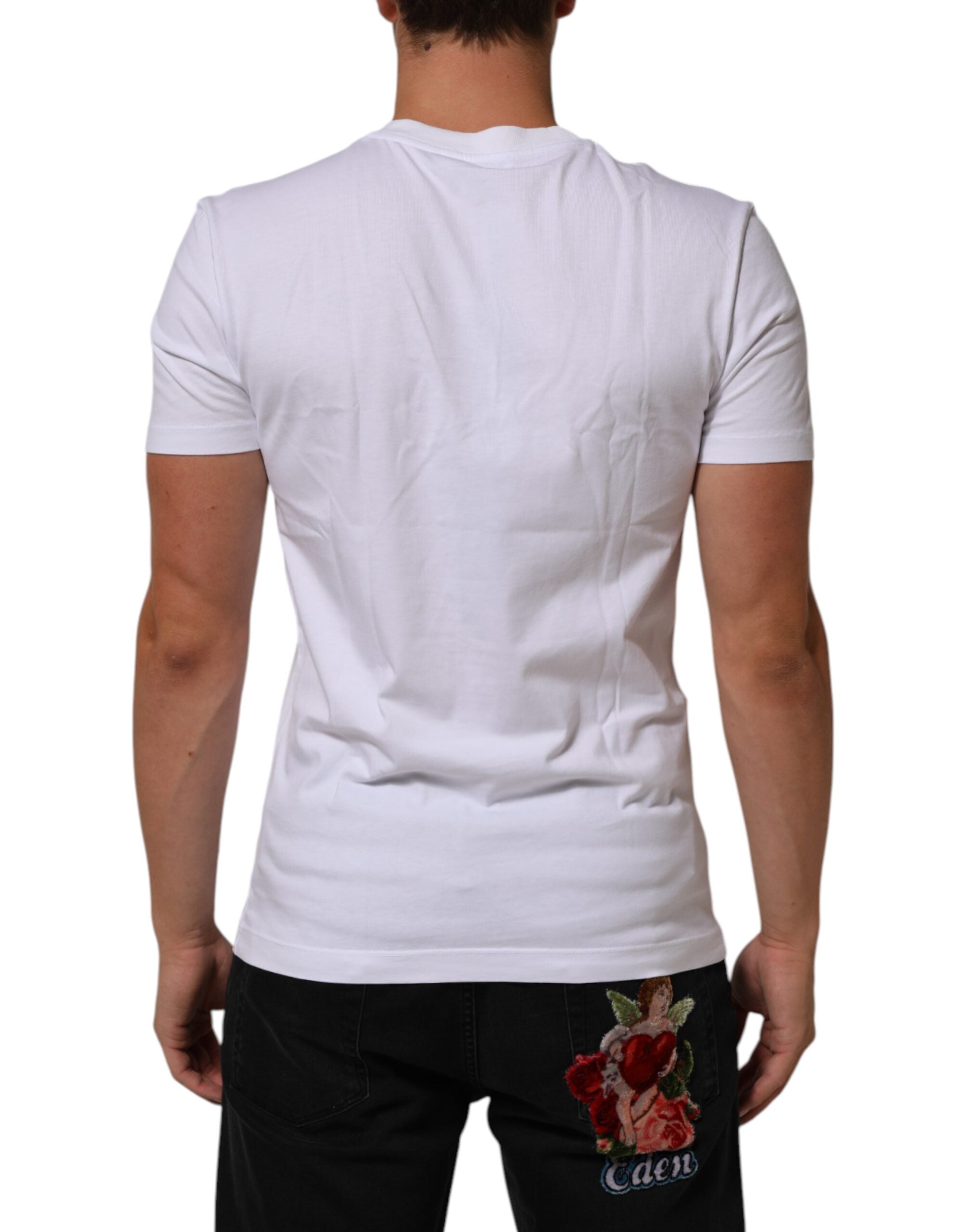 Dolce & Gabbana White Cotton Logo Print Crew Neck Men T-shirt Dolce & Gabbana