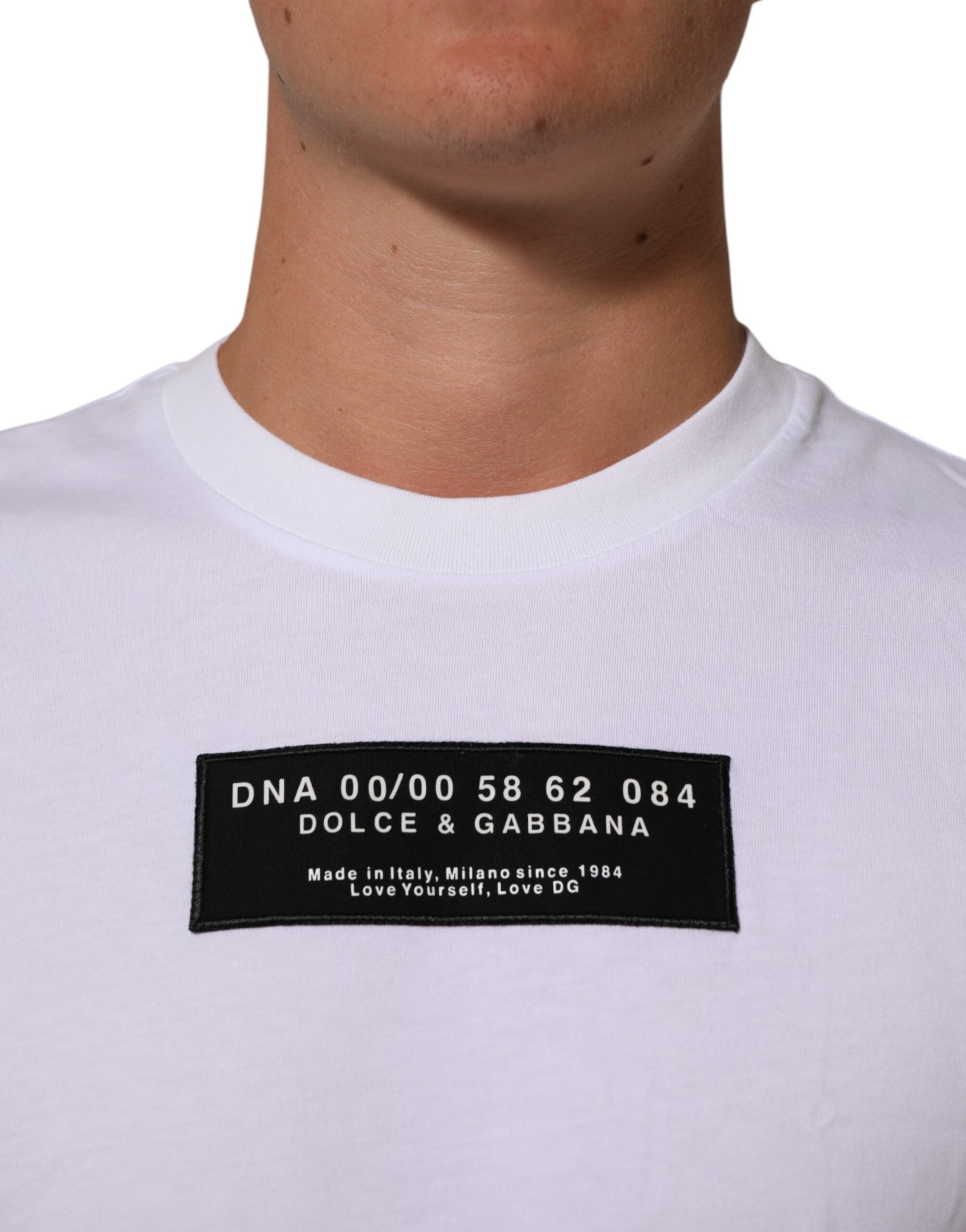Dolce & Gabbana White Cotton Logo Print Crew Neck Men T-shirt Dolce & Gabbana