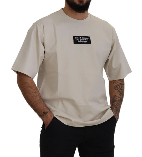 Dolce & Gabbana Ivory Cotton Ivory Printed Crewneck Dolce & Gabbana