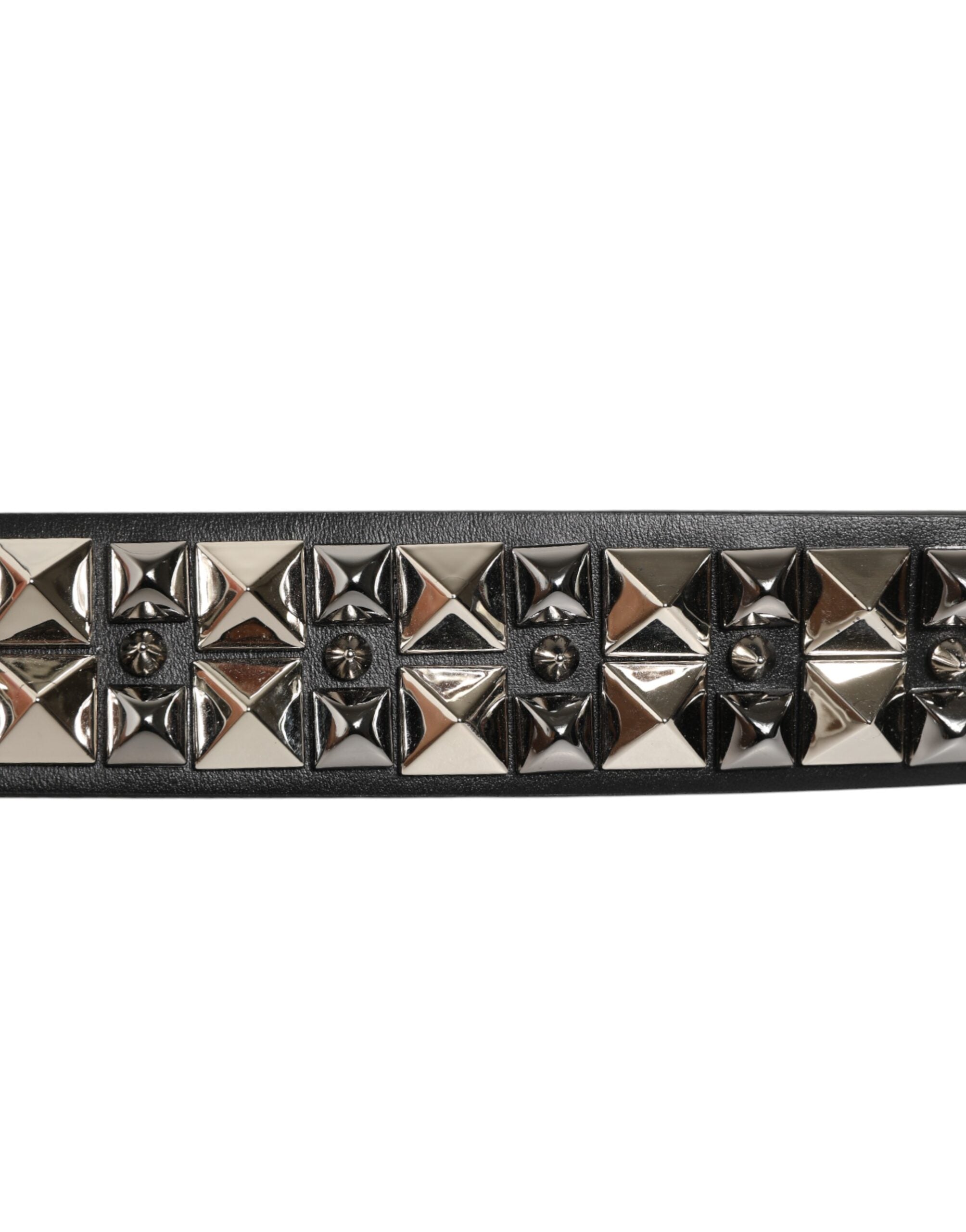 Dolce & Gabbana Black Calf Leather Studded Silver Buckle Belt Dolce & Gabbana