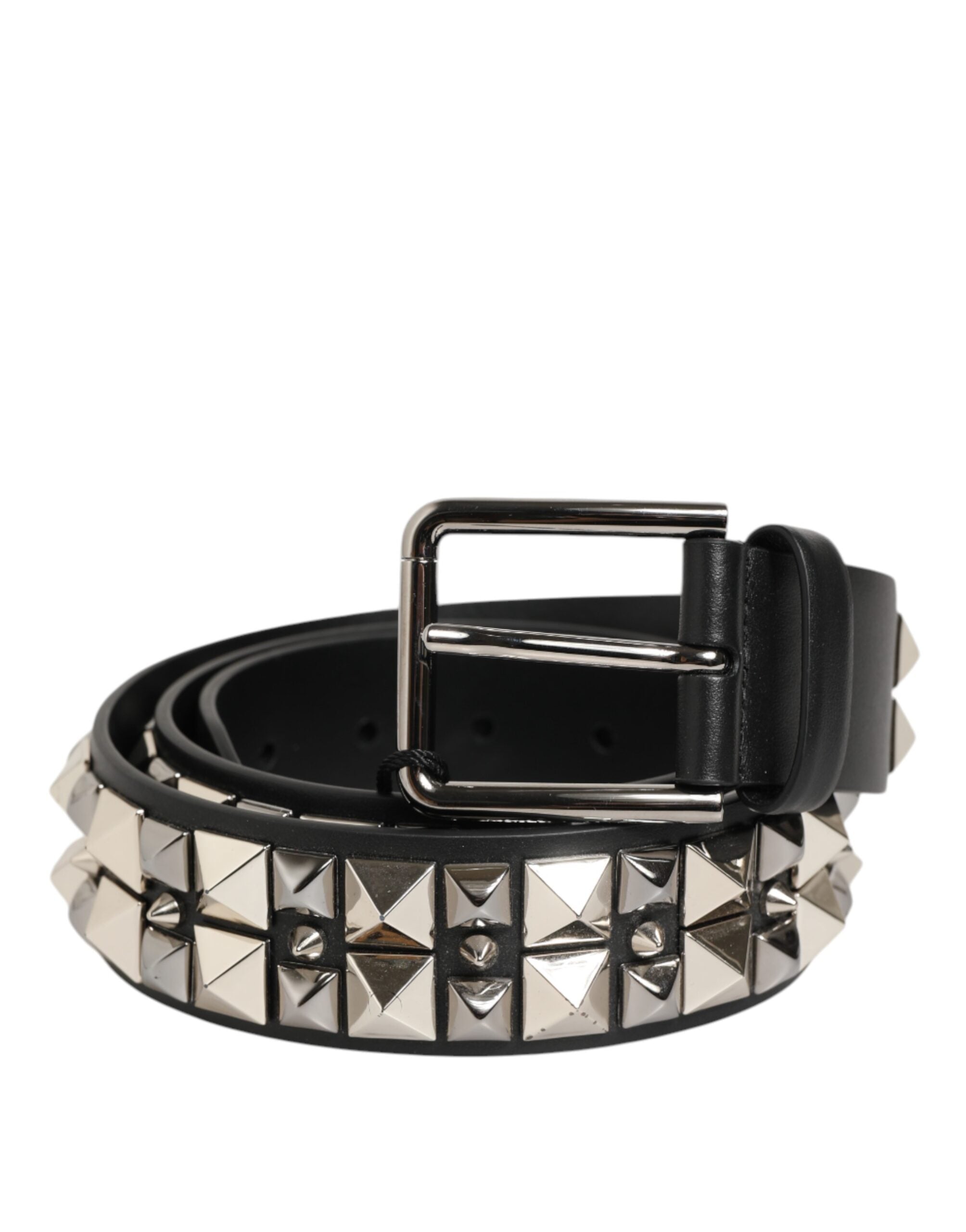Dolce & Gabbana Black Calf Leather Studded Silver Buckle Belt Dolce & Gabbana