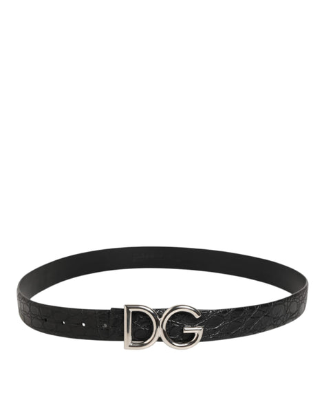 Dolce & Gabbana Black Exotic Leather DG Logo Buckle Belt Dolce & Gabbana
