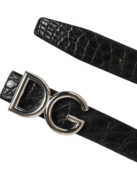 Dolce & Gabbana Black Exotic Leather DG Logo Buckle Belt Dolce & Gabbana
