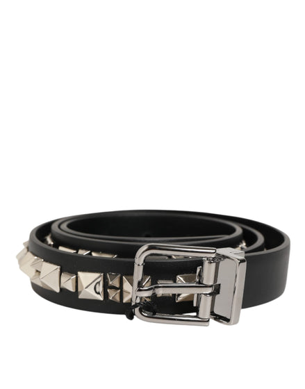 Dolce & Gabbana Black Leather Studded Silver-Tone Buckle Belt Dolce & Gabbana