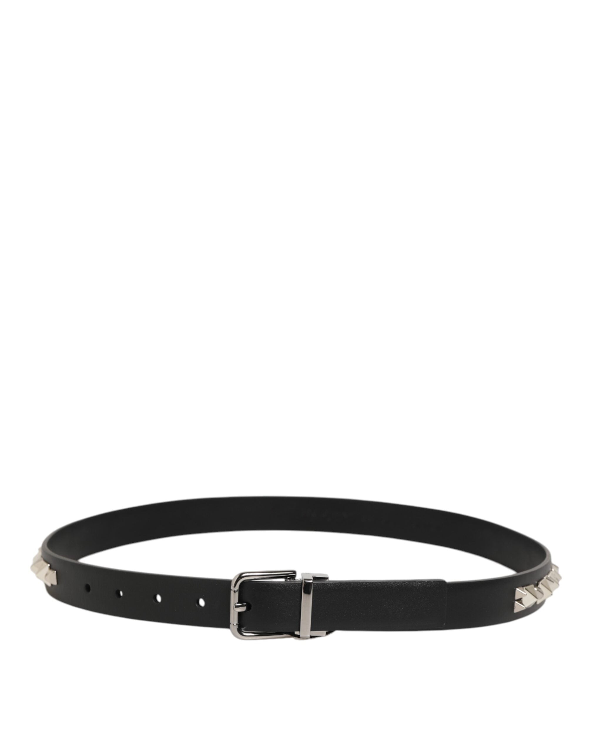 Dolce & Gabbana Black Leather Studded Silver-Tone Buckle Belt Dolce & Gabbana