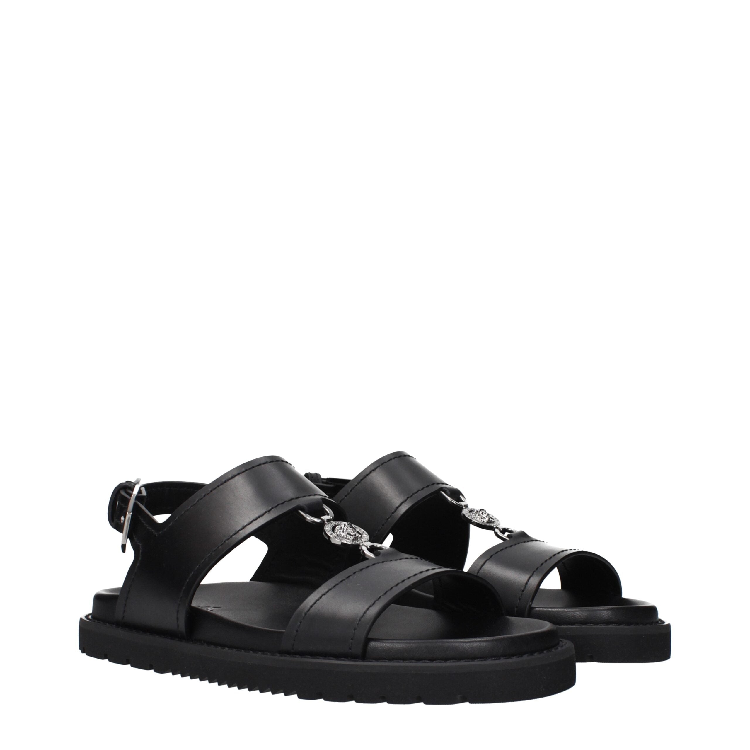 Versace Black Leather Sandals