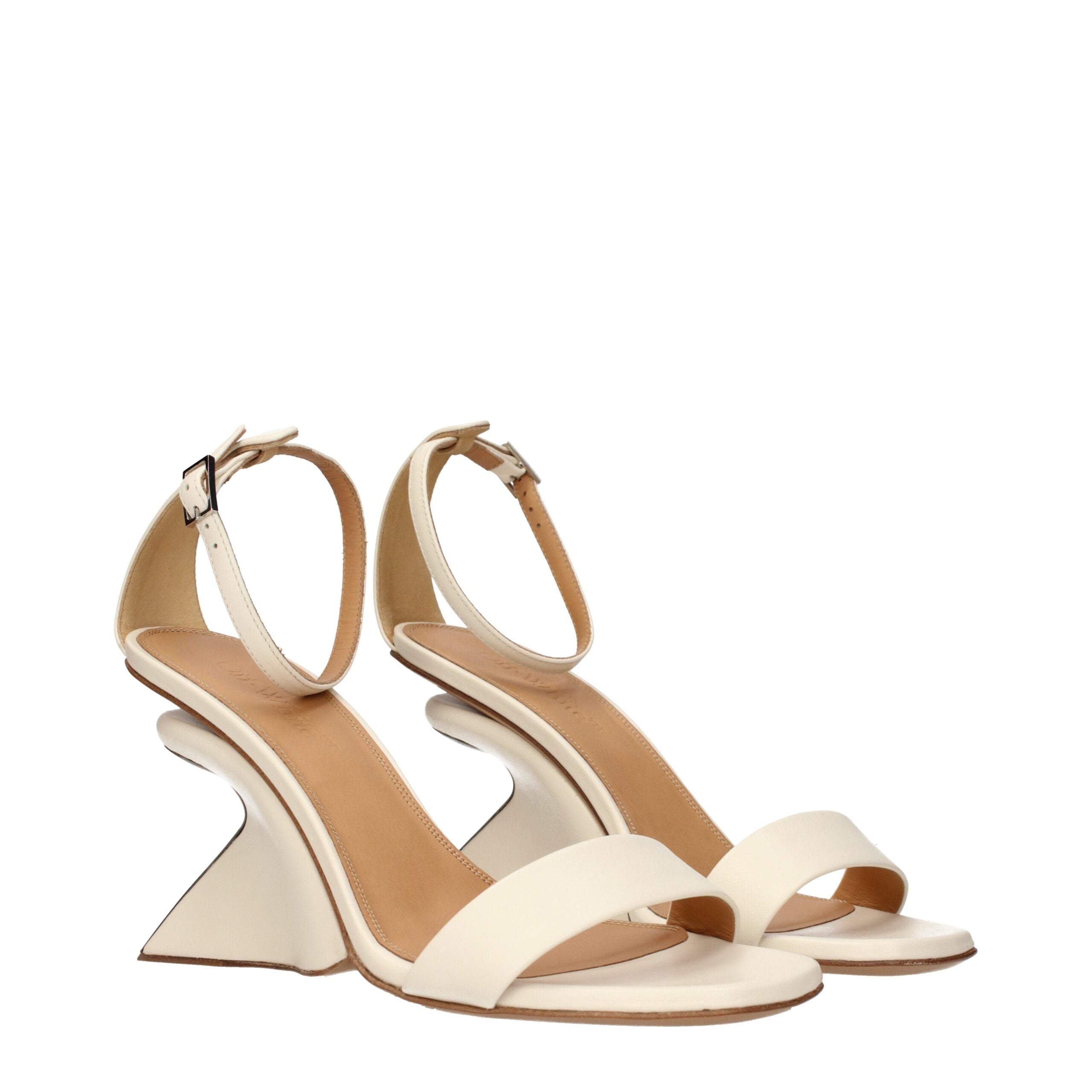 Off-White Beige Leather Platform Sandals Off-White