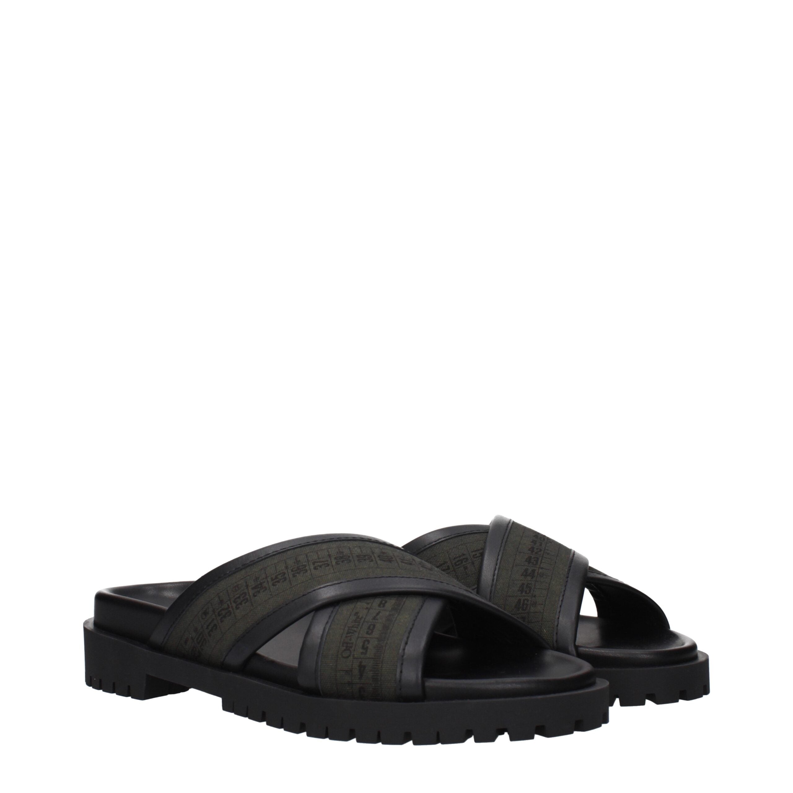 Off-White Green Fabric Flat Sandals Off-White