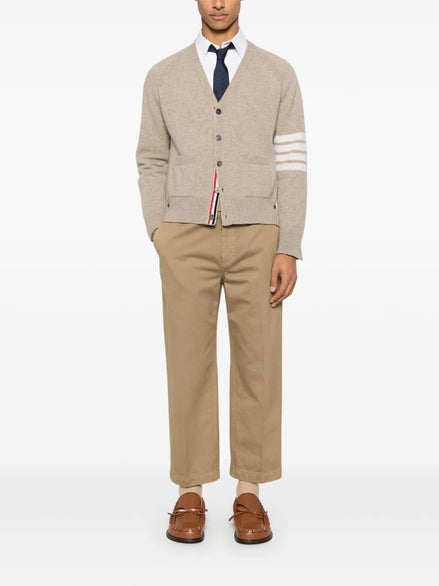Thom Browne Shetland Wool 4-Bar Relaxed Fit V Neck Cardigan Thom Browne