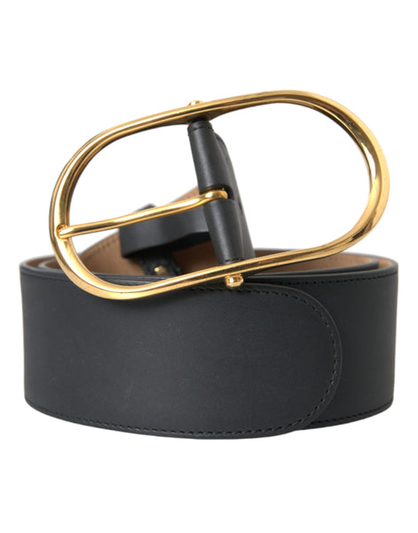 Dolce & Gabbana Black Leather Classic Metal Oval Buckle Belt Dolce & Gabbana