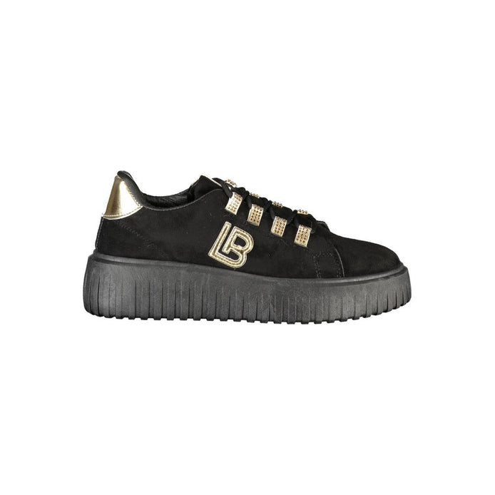 Laura Biagiotti Black Polyester Women Sneaker with Gold Detail and Rhinestone Accents Laura Biagiotti
