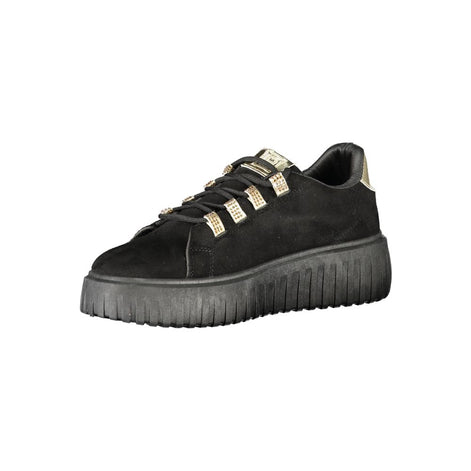 Laura Biagiotti Black Polyester Women Sneaker with Gold Detail and Rhinestone Accents Laura Biagiotti