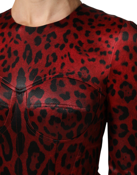 Dolce & Gabbana Red Leopard Sheath Long Sleeves Dress Dolce & Gabbana
