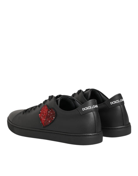 Dolce & Gabbana Black Leather Crystal Heart Sneakers  Shoes Dolce & Gabbana