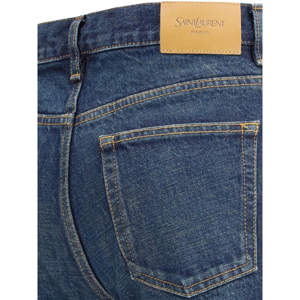 Saint Laurent Blue Cotton Straight-Leg Jeans Saint Laurent