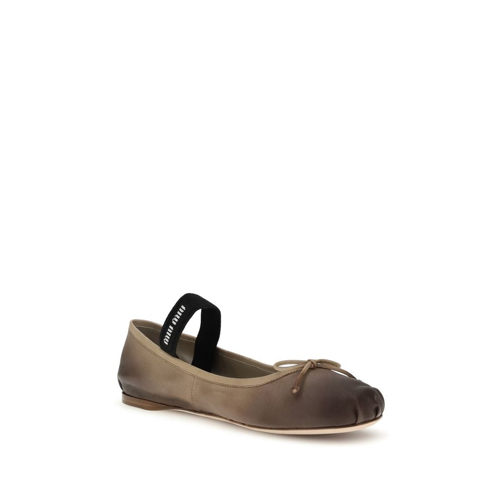 Miu Miu Brown Calf Leather Bos Taurus Ballet Flats Miu Miu