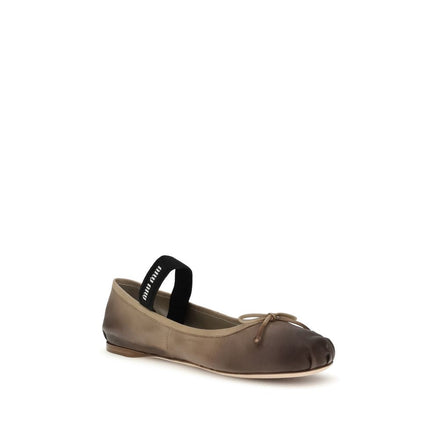 Miu Miu Brown Calf Leather Bos Taurus Ballet Flats Miu Miu