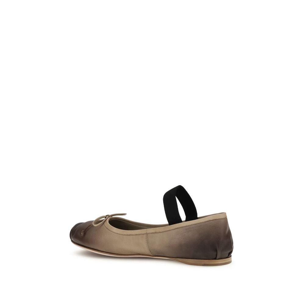 Miu Miu Brown Calf Leather Bos Taurus Ballet Flats Miu Miu