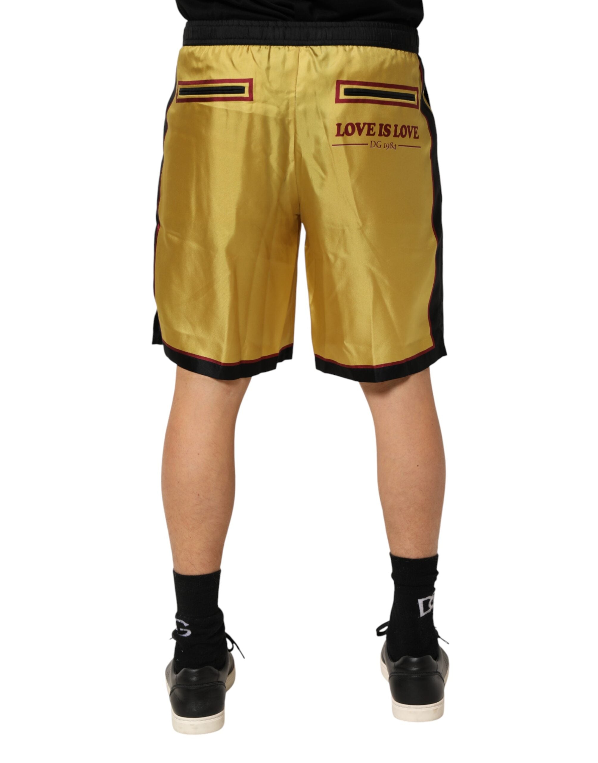 Dolce & Gabbana Yellow Floral Print Silk Men Bermuda Shorts Dolce & Gabbana