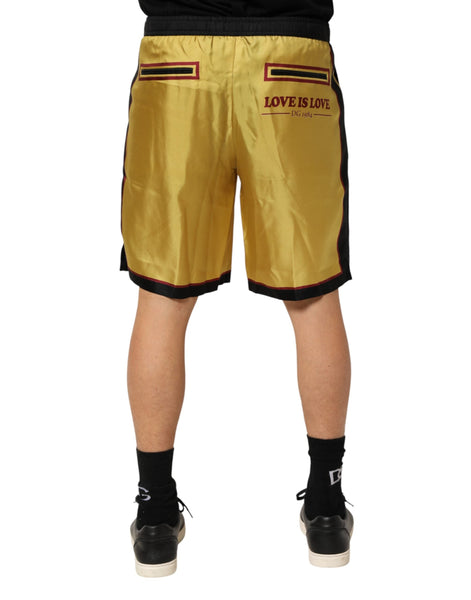 Dolce & Gabbana Yellow Floral Print Silk Men Bermuda Shorts Dolce & Gabbana